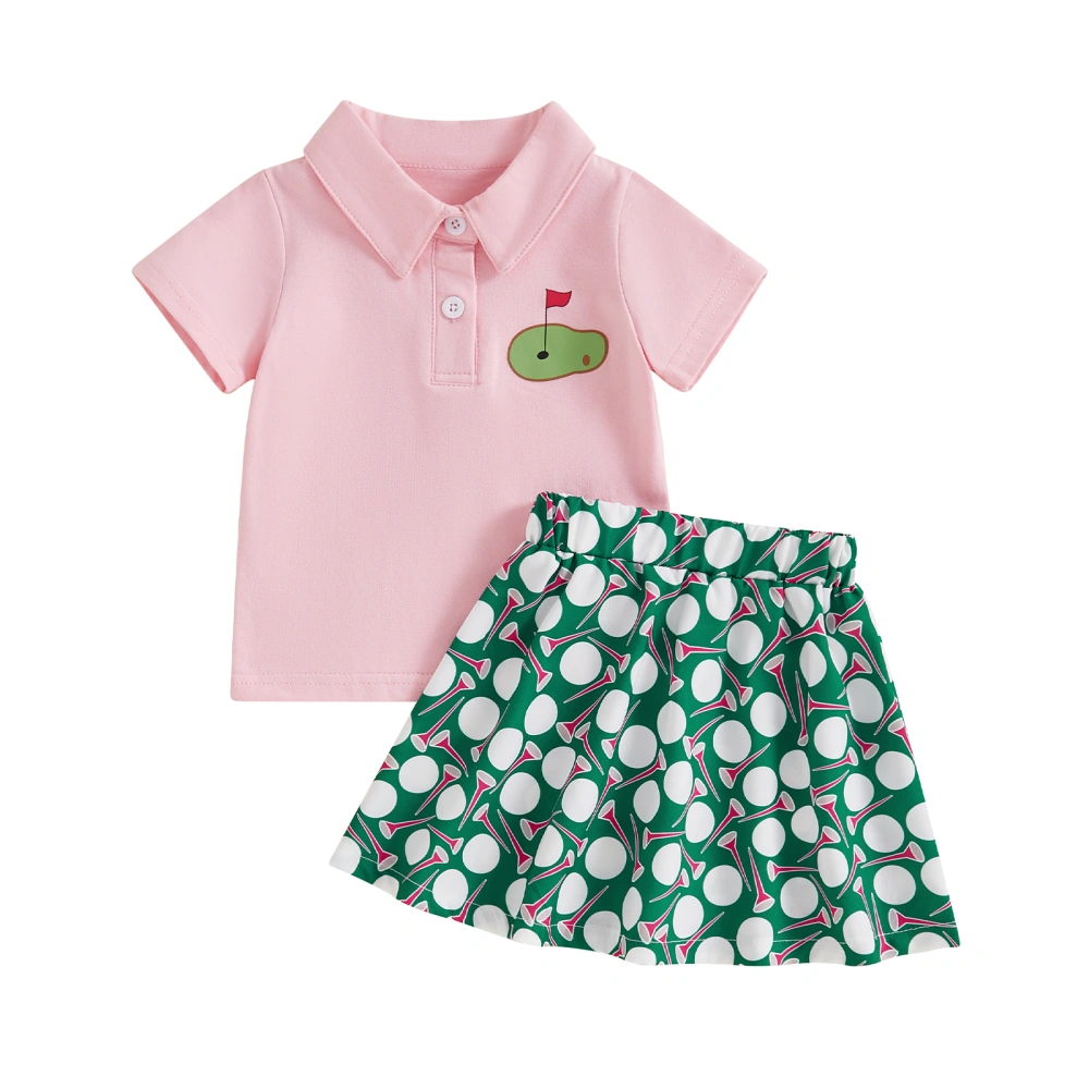 Kids Girls Summer Outfits T-Shirt and Baseball Print A-Line Skirt