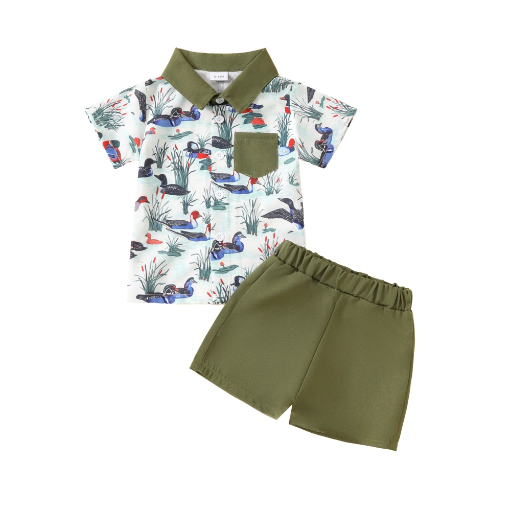 Baby Boys Summer Outfits Duck Print Button T-Shirt and Shorts Set