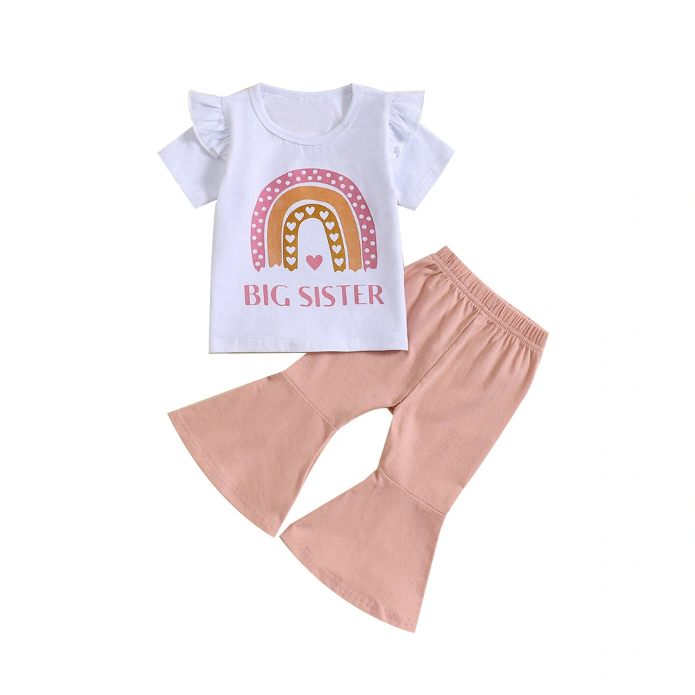 Kids Girl Summer Outfits Rainbow Letter Print T-Shirt and Flare Pants