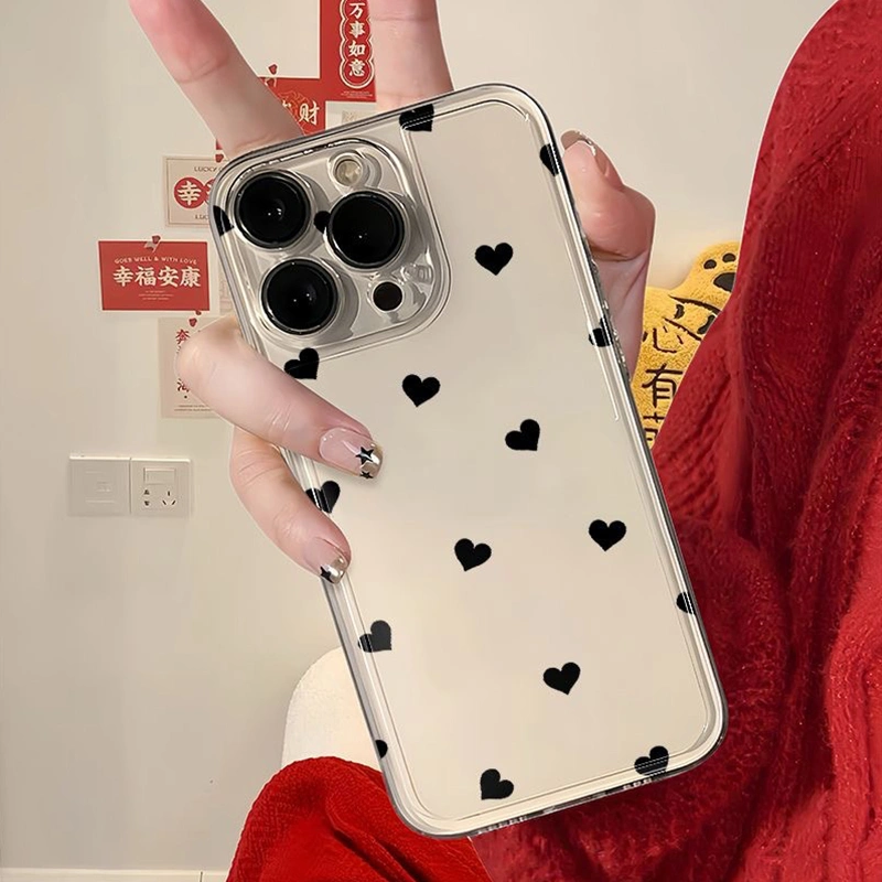 Transparent Phone Case Heart Print Protective Phone Cover for iPhone 