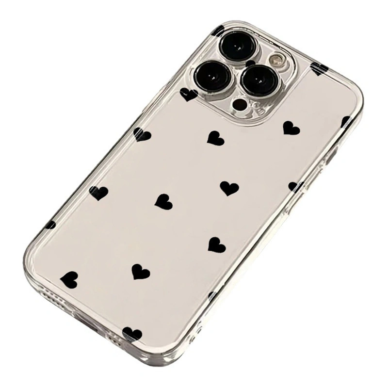 Transparent Phone Case Heart Print Protective Phone Cover for iPhone 