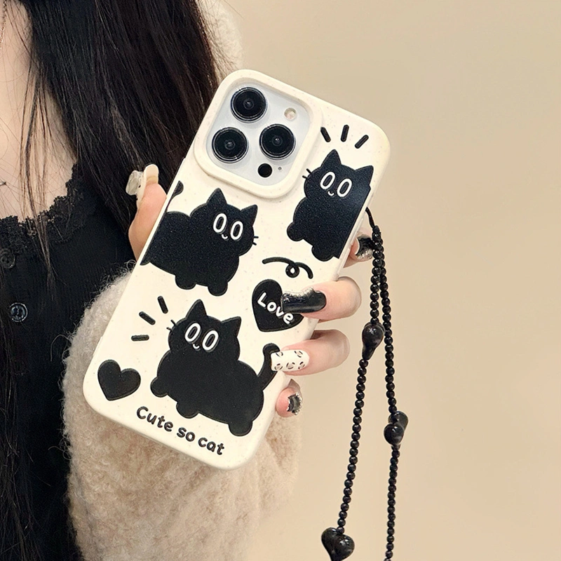 Cat Phone Case for iPhone 12 13 14 Pro Phone Cover with Bead Chain