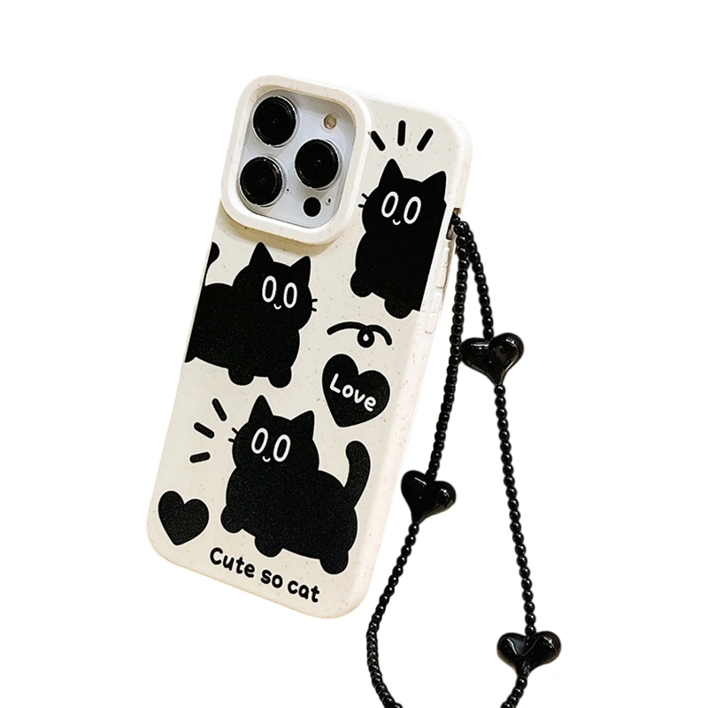 Cat Phone Case for iPhone 12 13 14 Pro Phone Cover with Bead Chain