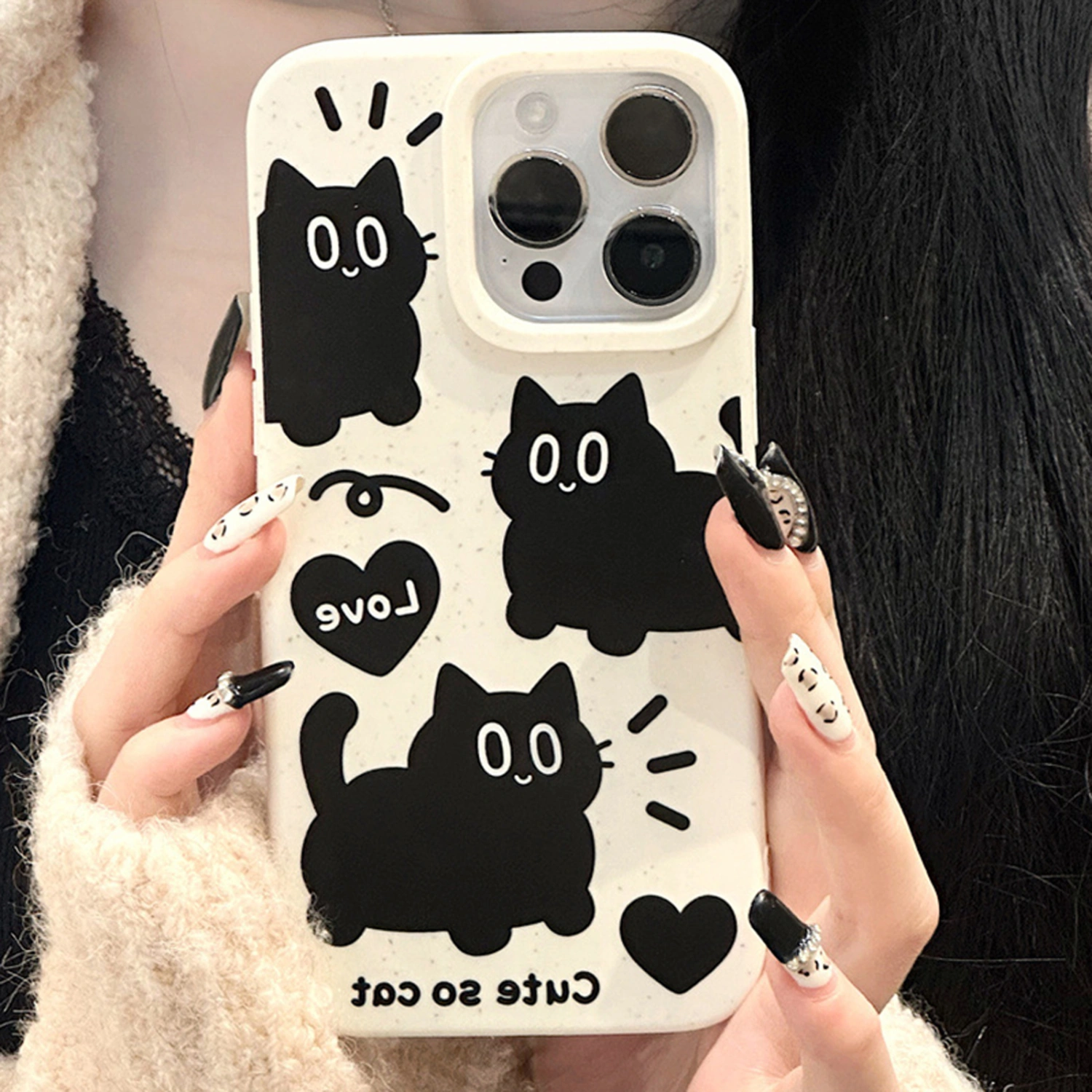 Cat Phone Case for iPhone 12 13 14 Pro Phone Cover with Bead Chain