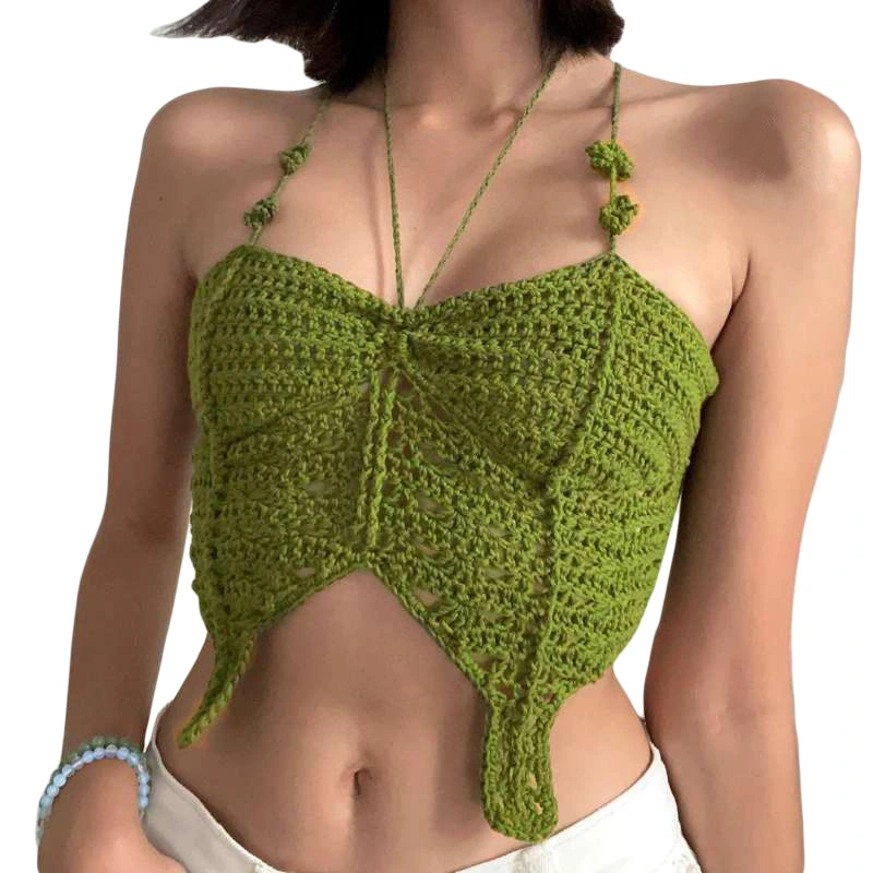 Women Knit Cami Tops Solid Color Sleeveless Halter Neck Vest