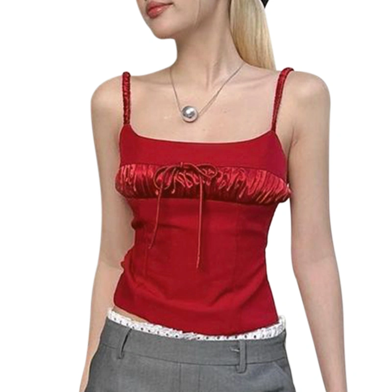 Women Crop Camisole Summer Tie Backless Spaghetti Strap Tank Tops