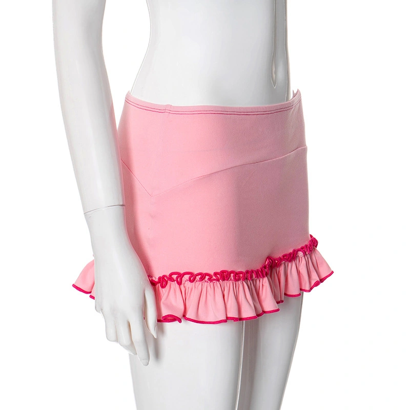 Women Mini Skirt, Low Waist Contrast Color Bow Print Bodycon Skirt