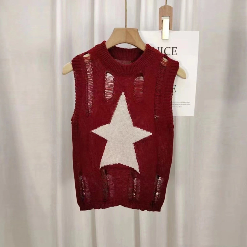 Women Knit Tank Tops, Sleeveless Star Hollowed Casual Summer Vest