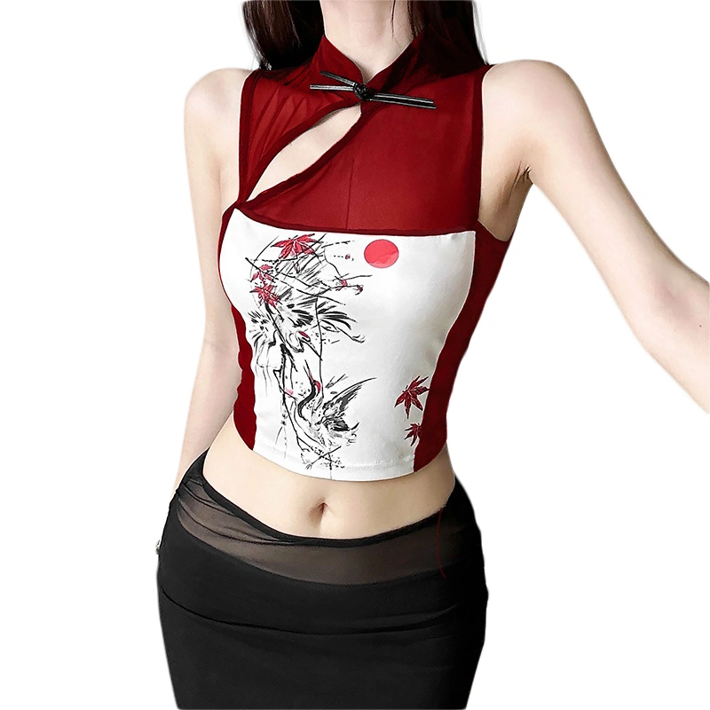 Women Crop Tank Tops Chinese Ink Painting Retro Casual Vests