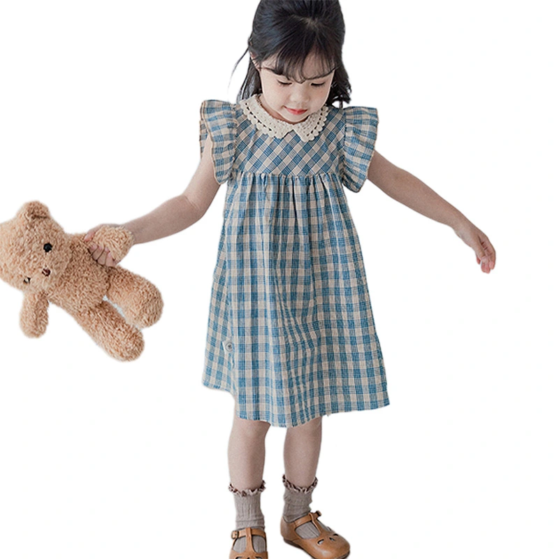 Little Girls Summer Dress Sleeveless Doll Collar A-line Plaid Dresses