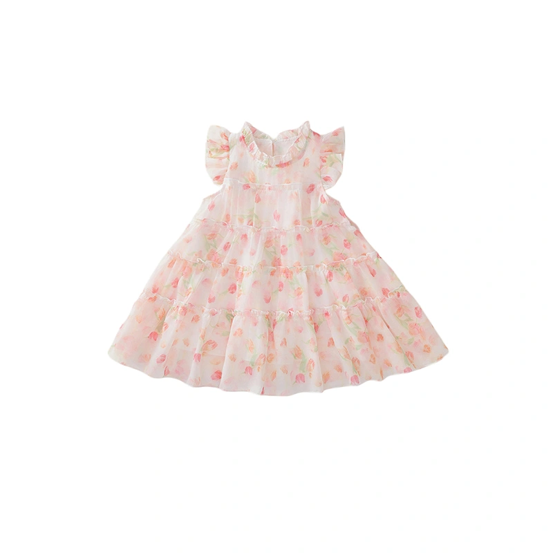 Toddler Girls Summer Dress Casual Floral Print Ruffles A-Line Dress 