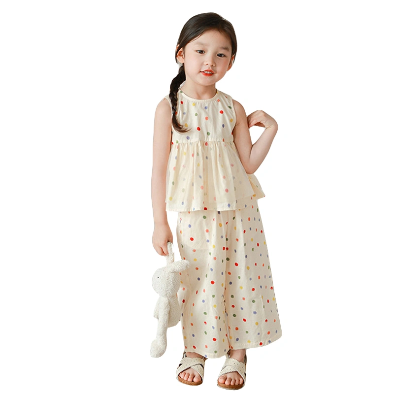 Kids Girl Summer Outfit Colorful Dot Print Sleeveless Tank Tops Pants