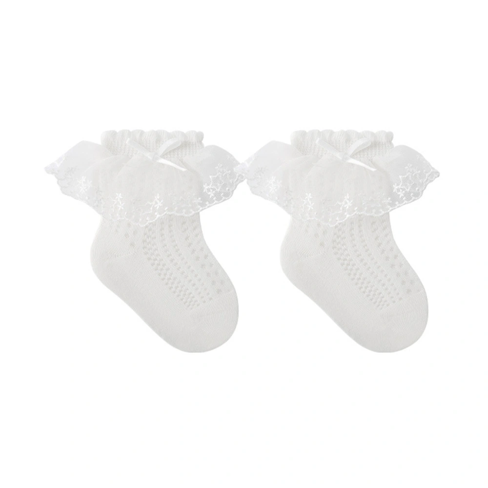 Girls Ankle Socks Mesh Breathable Bow Embroidery Ruffled Socks