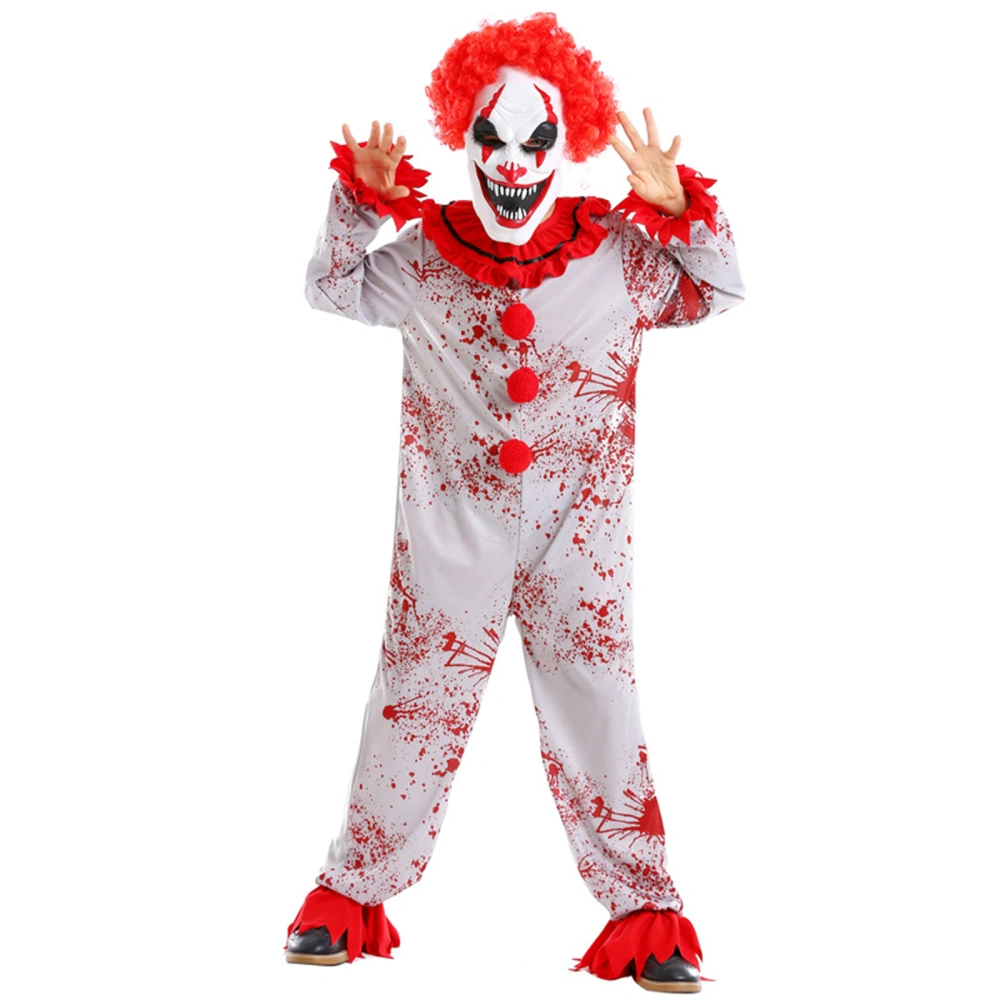 Kid Clown Costume Set, Long Sleeve Jumpsuit Costume Bib Hearwear 