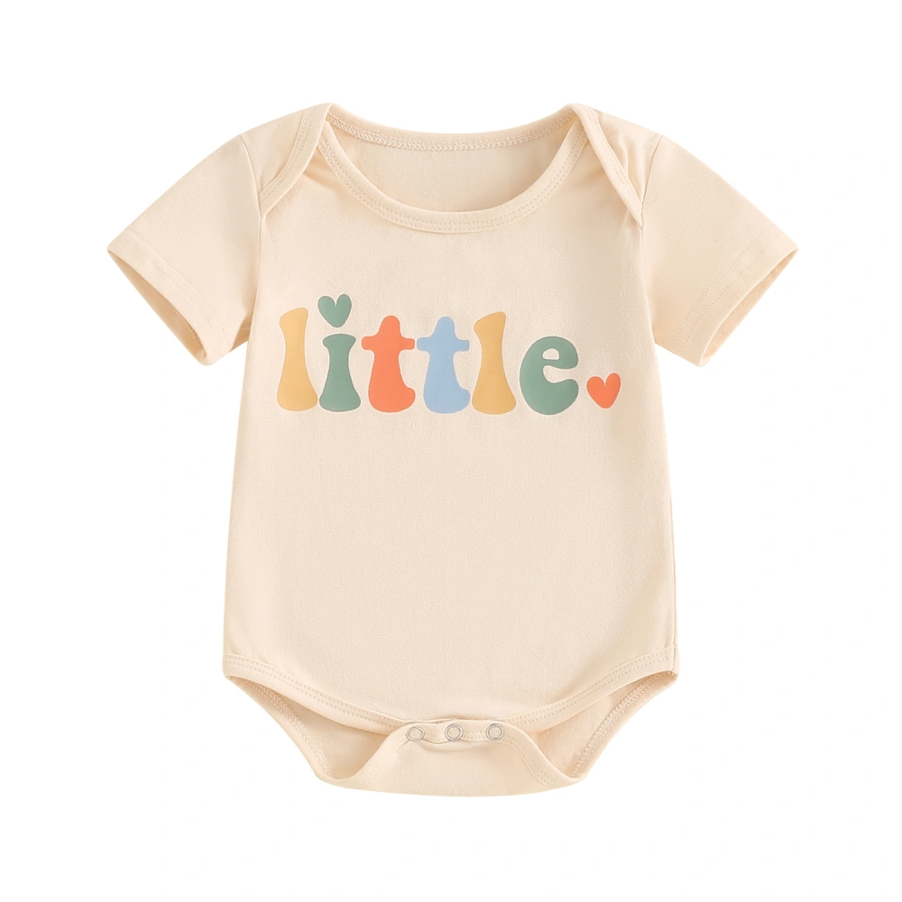 Baby Romper, Short Sleeve Crew Neck Letters Heart Print Bodysuit