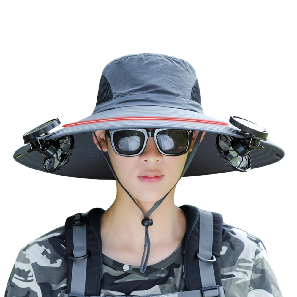 Men Angling Bucket Hat Breathable Sun Protection Hat with Solar Fan