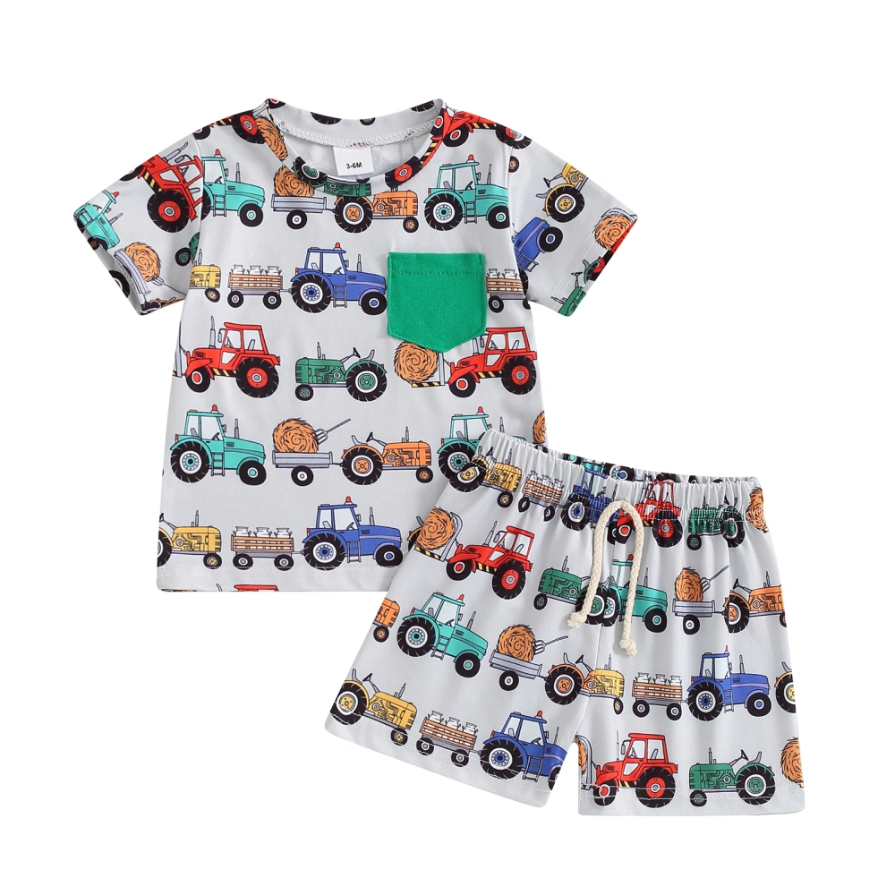 Toddler Boy Farm Outfit Animal Print Pocket Short Sleeve Tops Shorts