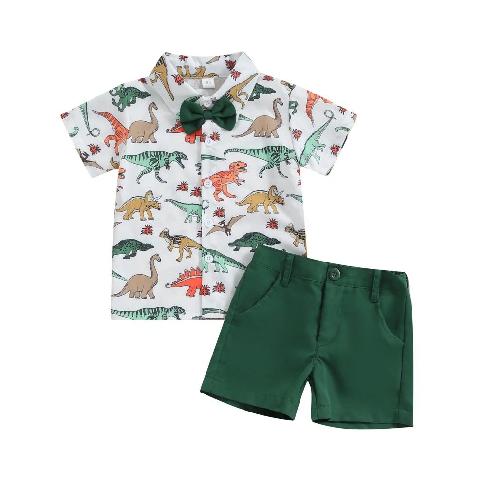 Boys Shorts Set, Short Sleeve Animal Print Bow Tie Shirt with Shorts