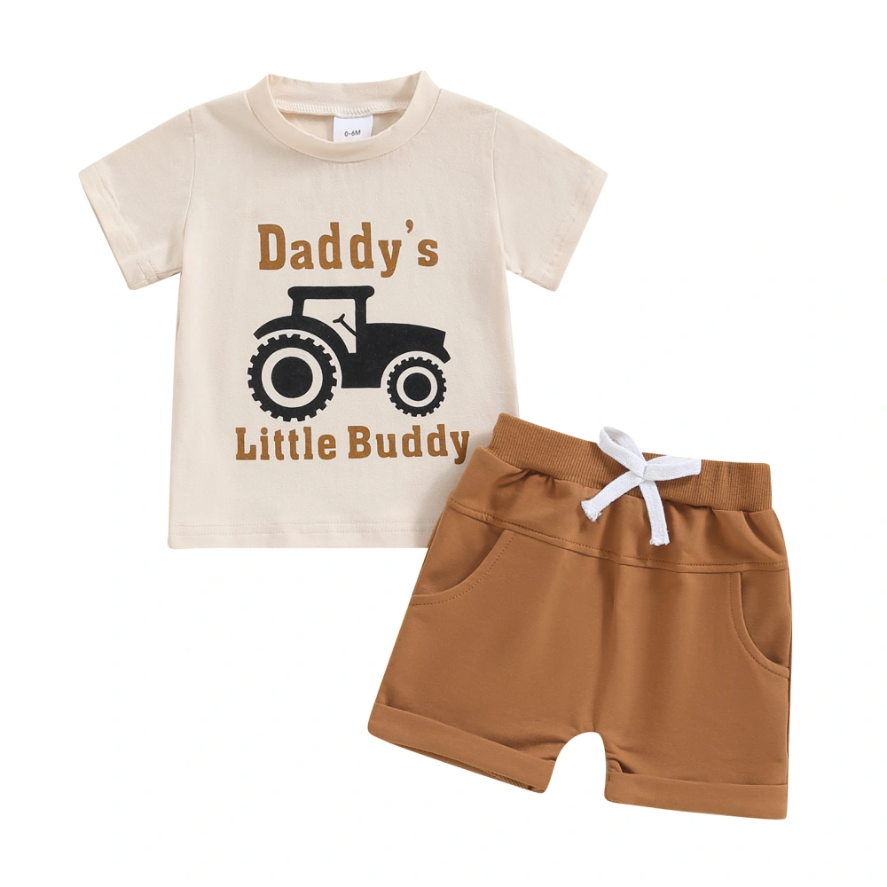 Boys Shorts Sets Short Sleeve Letter Tractor Print Tops Shorts Sets