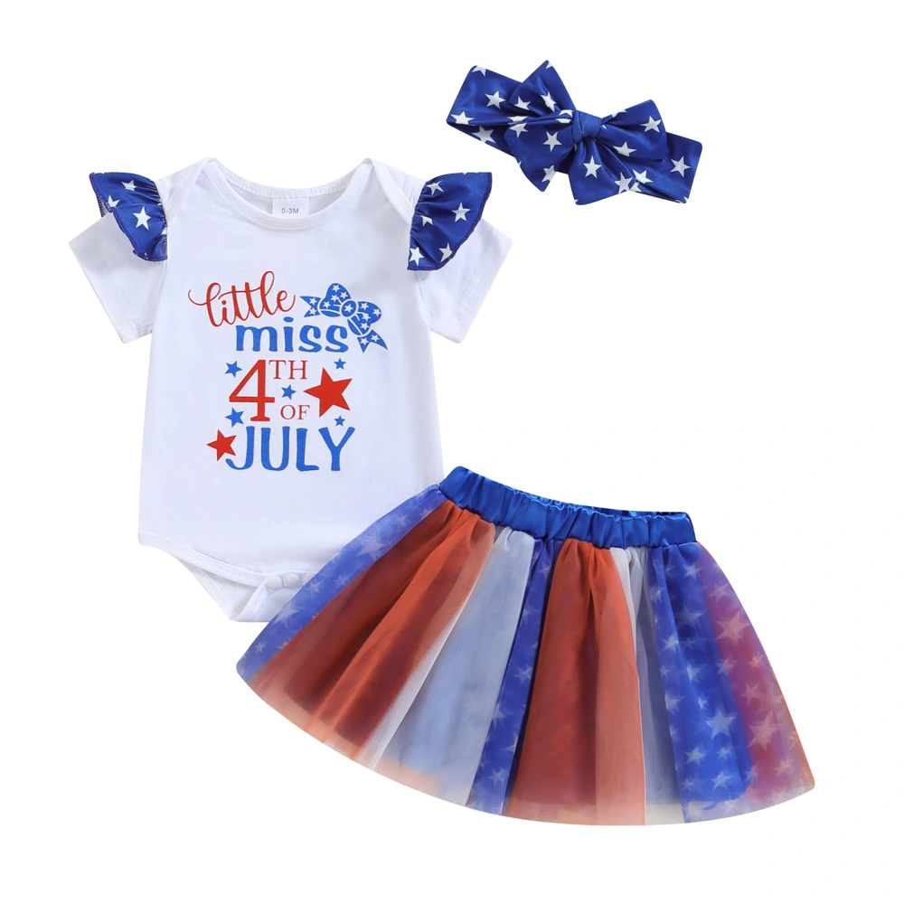 Baby Girl Independence Day Set Short Sleeve Romper Mesh Skirt Headband