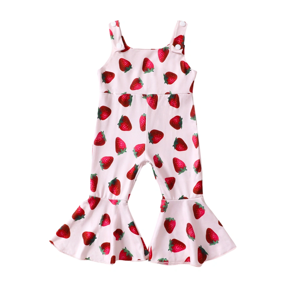 Kid Girls Jumpsuit, Sleeveless Strawberry Print Summer Romper