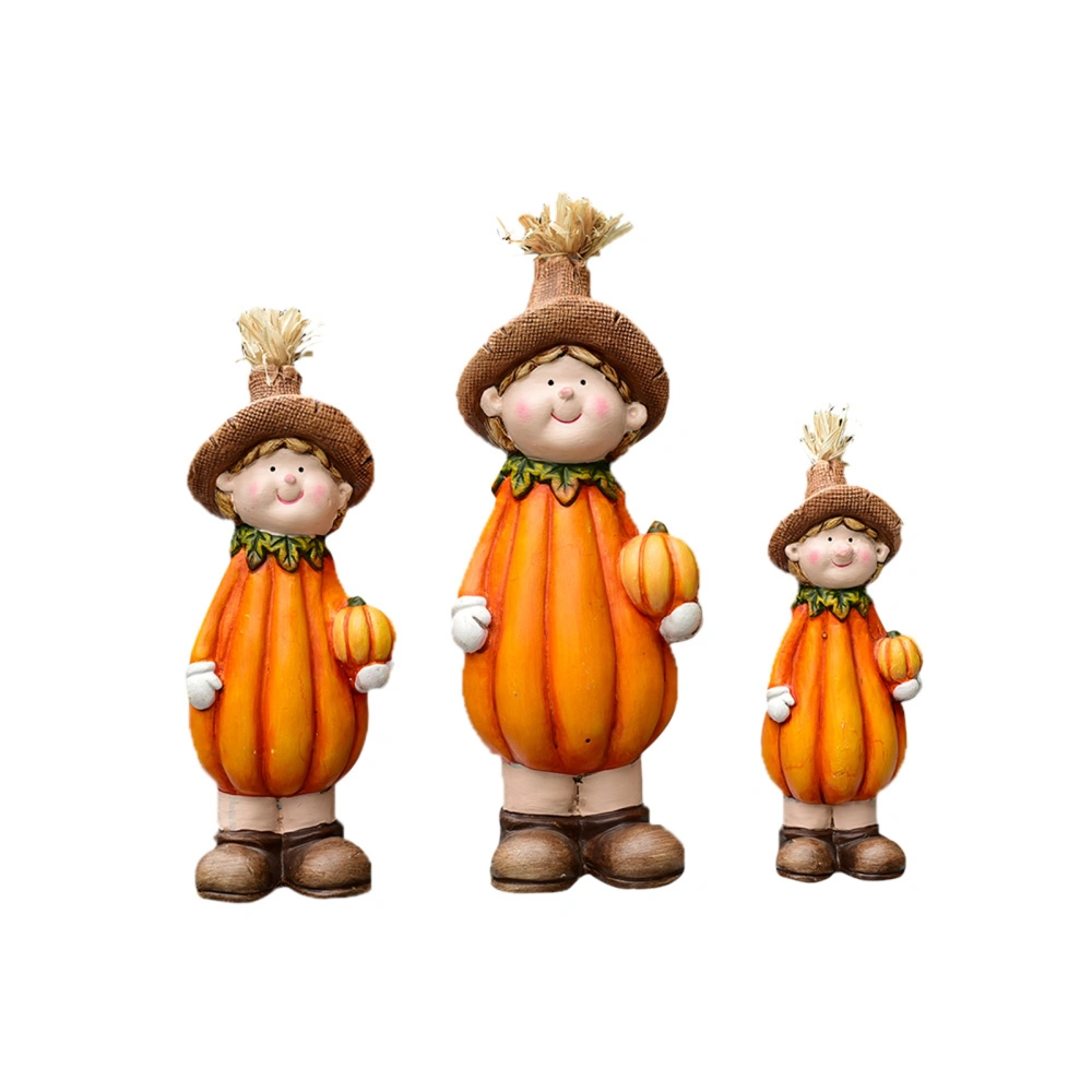 3 Pcs Pumpkin Doll Statue Cute Mini Figurine Harvest Decoration