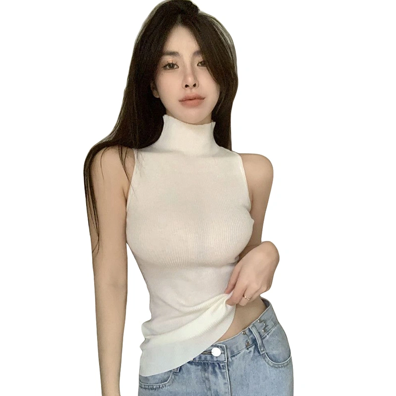 Women Knit Tank Top, Sleeveless Turtleneck Solid Slim Fit Casual Vest