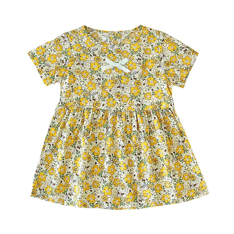 Kids Girls Summer Dress Floral Print Short Sleeve A-Line Party Dress