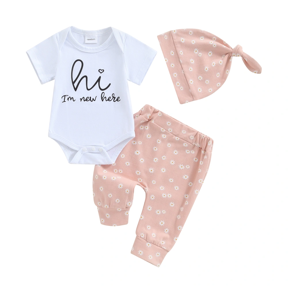 Baby Girls Summer Outfit, Letters Print Romper Floral Pants Hat