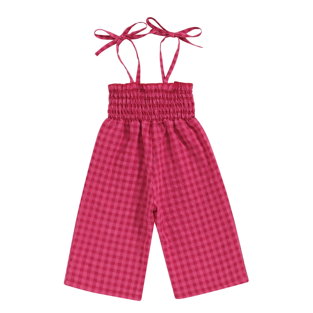 Baby Girl Summer Overalls Romper Plaid Print Tie Straps Jumpsuit