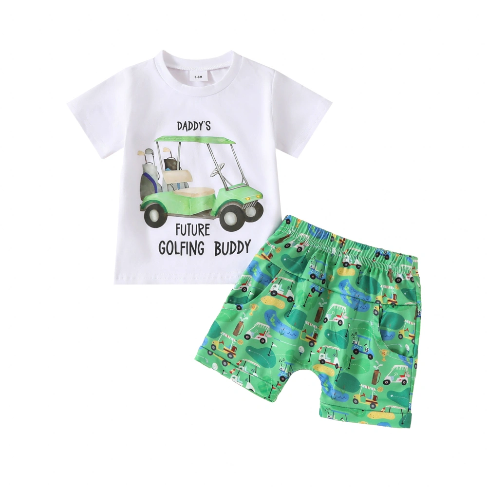 Baby Boy Summer Set, Golf Themed Print Short Sleeve Tops Shorts 