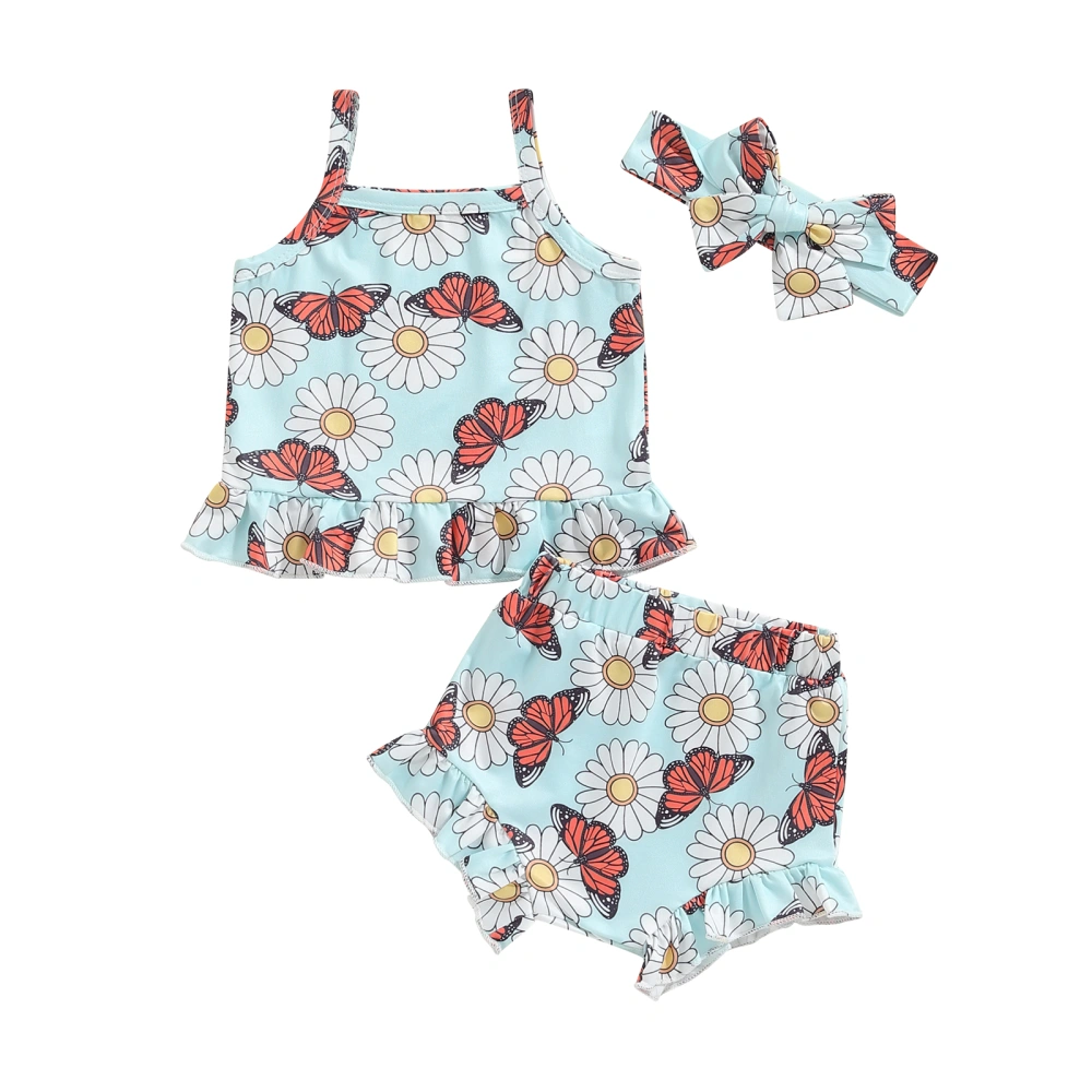 Baby Girl Summer Outfits Butterfly Print Cami Tops Shorts Headband 