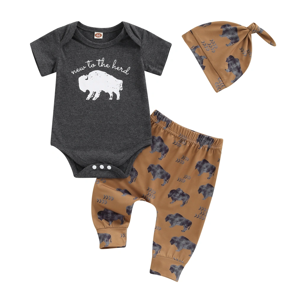 Baby Boys Summer Outfits Letter Cow Print Rompers Pants Hat Set