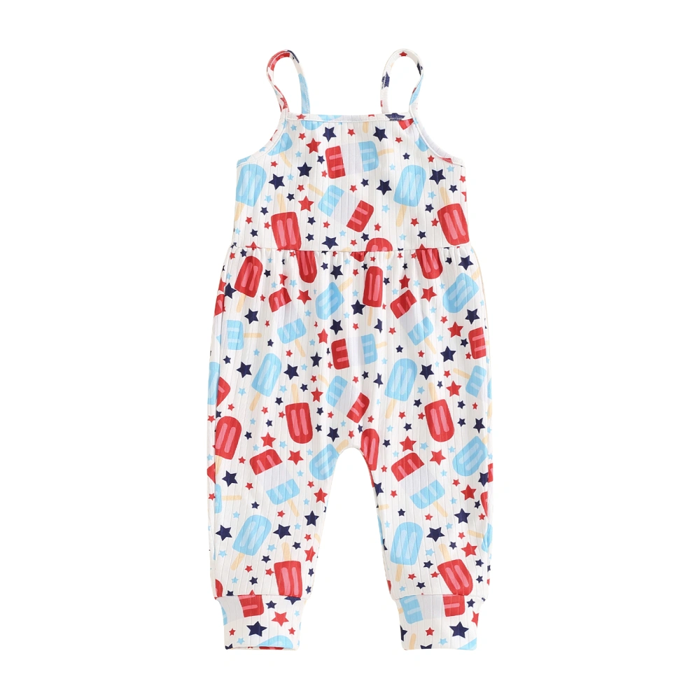 Girls 4th of July Jumpsuit Sleeveless Stars Popsicle Print Romper