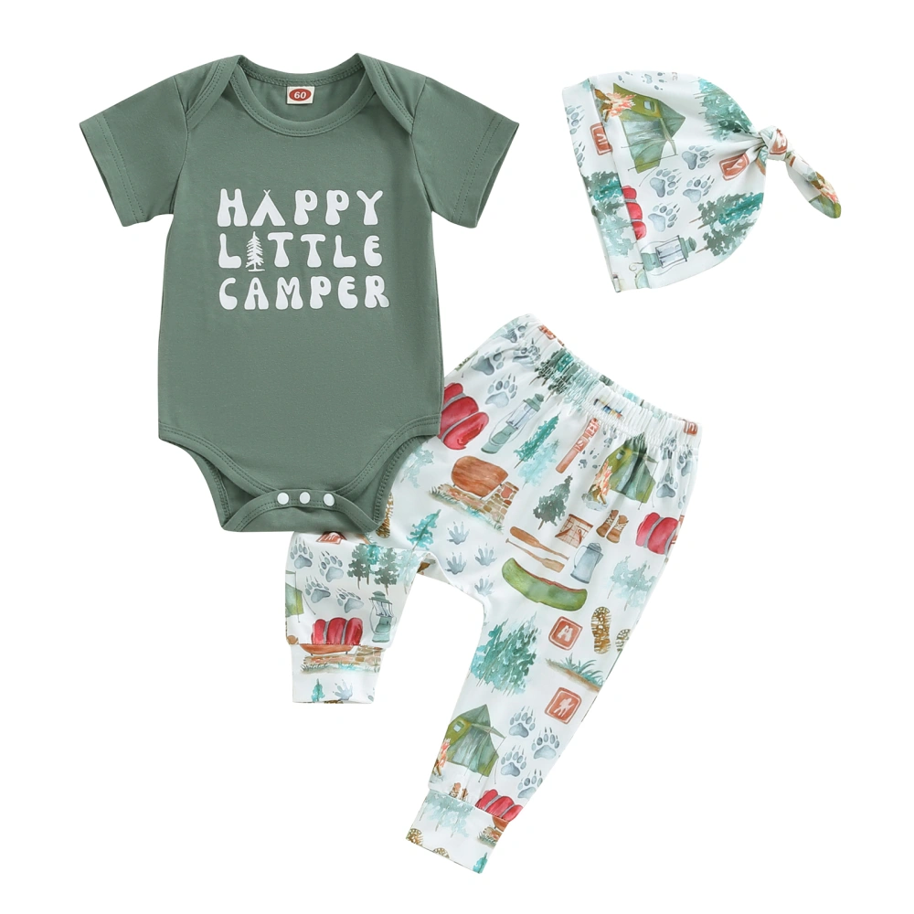 Baby Boys Outfit, Letters Print Short Sleeve Romper with Pants Hat