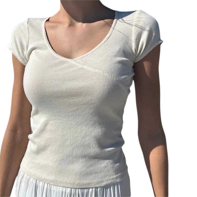 Women's Short T-shirt Short Sleeve Solid Color V Neck Basic Tops