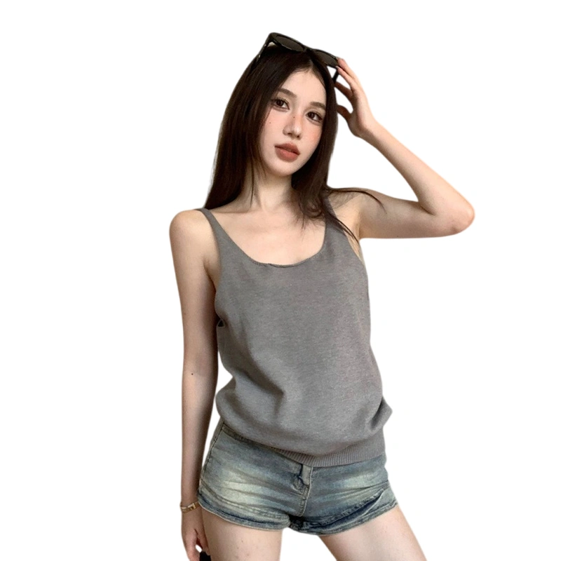 Women Knitted Tank Tops Casual Summer Loose Backless Basic Vest 