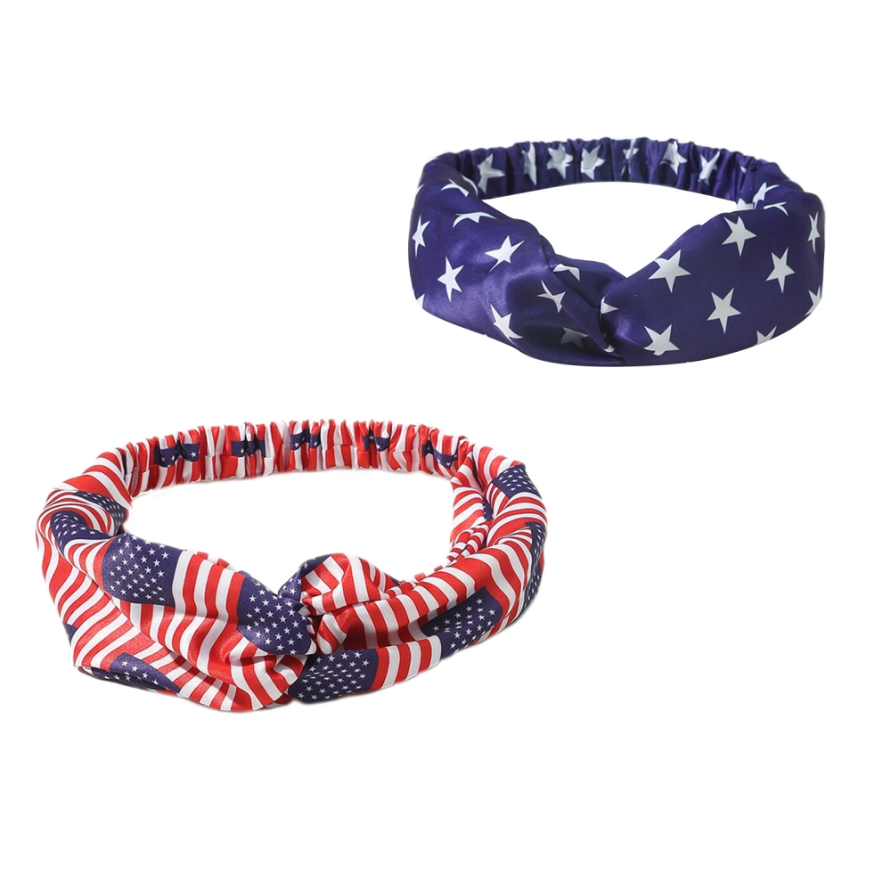 Women 4th of July Headband Flag Star Stripe Print Twist Bandana