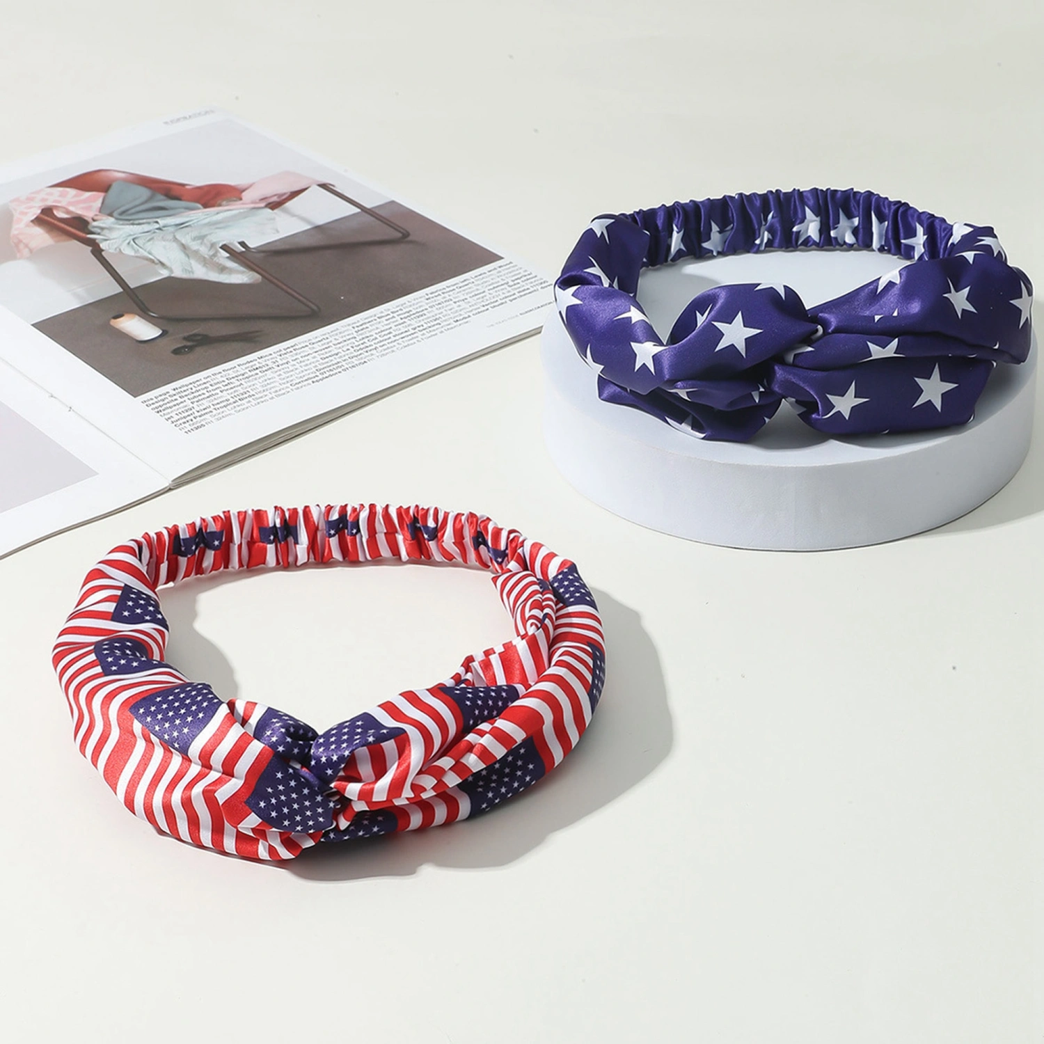 Women 4th of July Headband Flag Star Stripe Print Twist Bandana