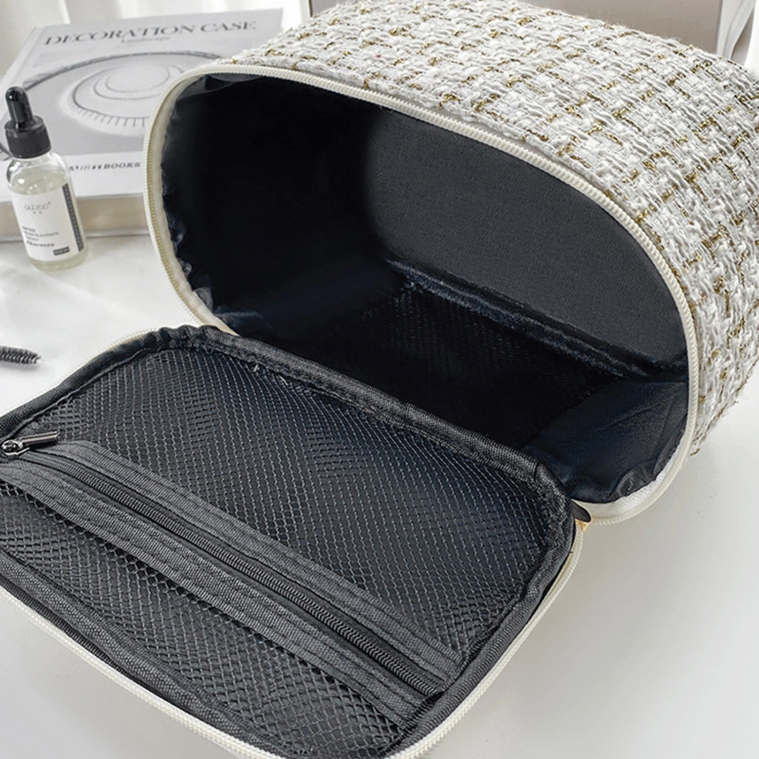 Plaid Cosmetic Bag Zipper Makeup Bag Large Capacity Travel Storage