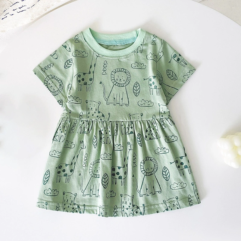 Baby Girl Summer Dress Short Sleeve Round Neck Animal Print Dress