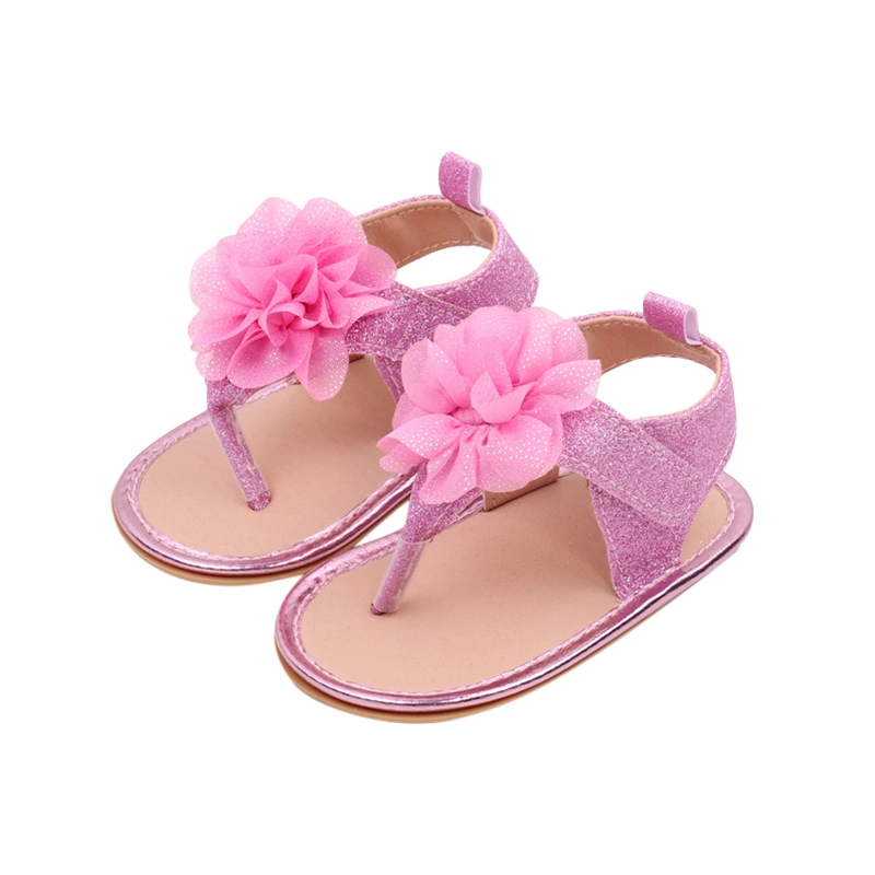 Baby Girl Sandals, Shiny Flower PU Leather Non-slip Summer Flats