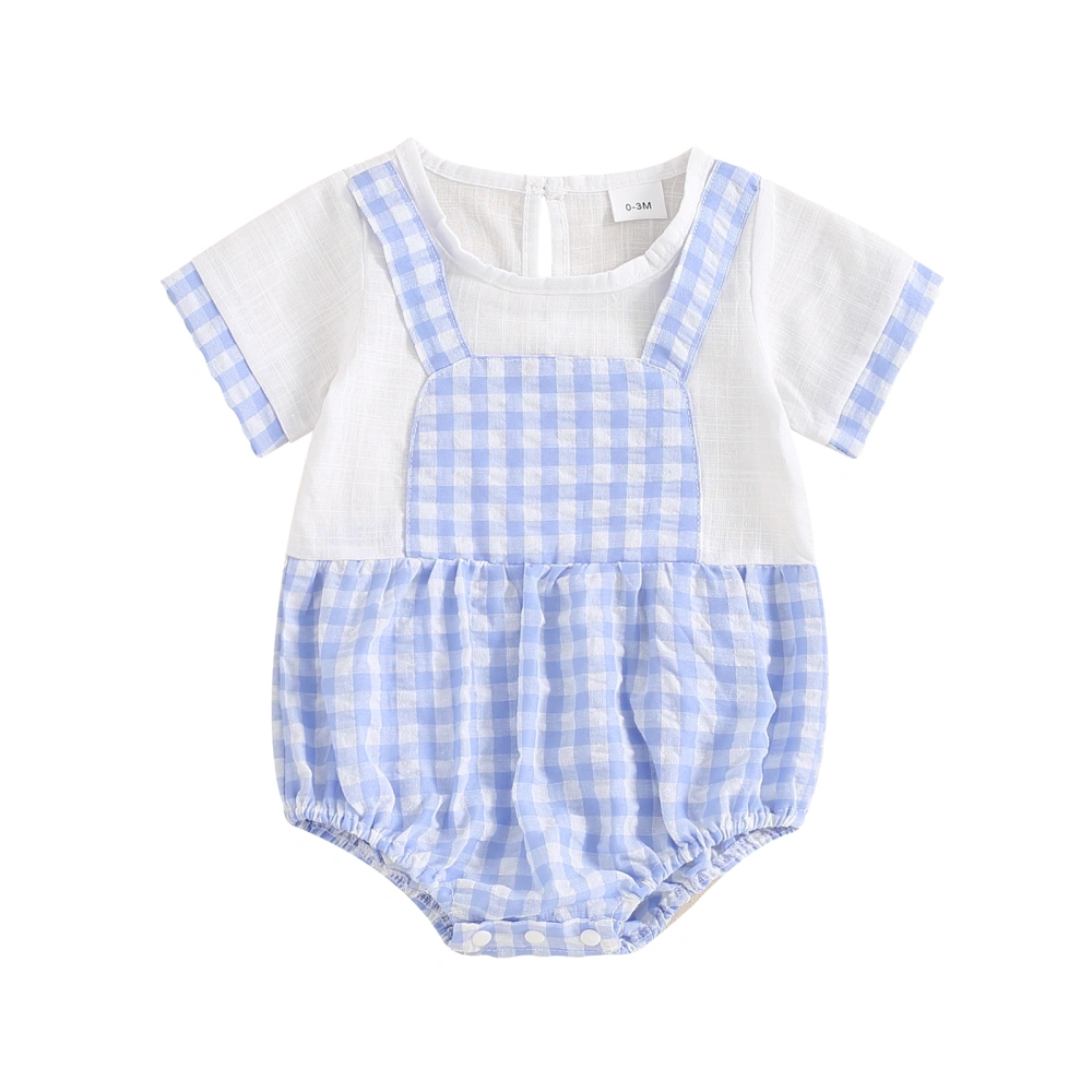 Baby Boys Girls Romper Plaid Print Short Sleeve Patchwork Bodysuit