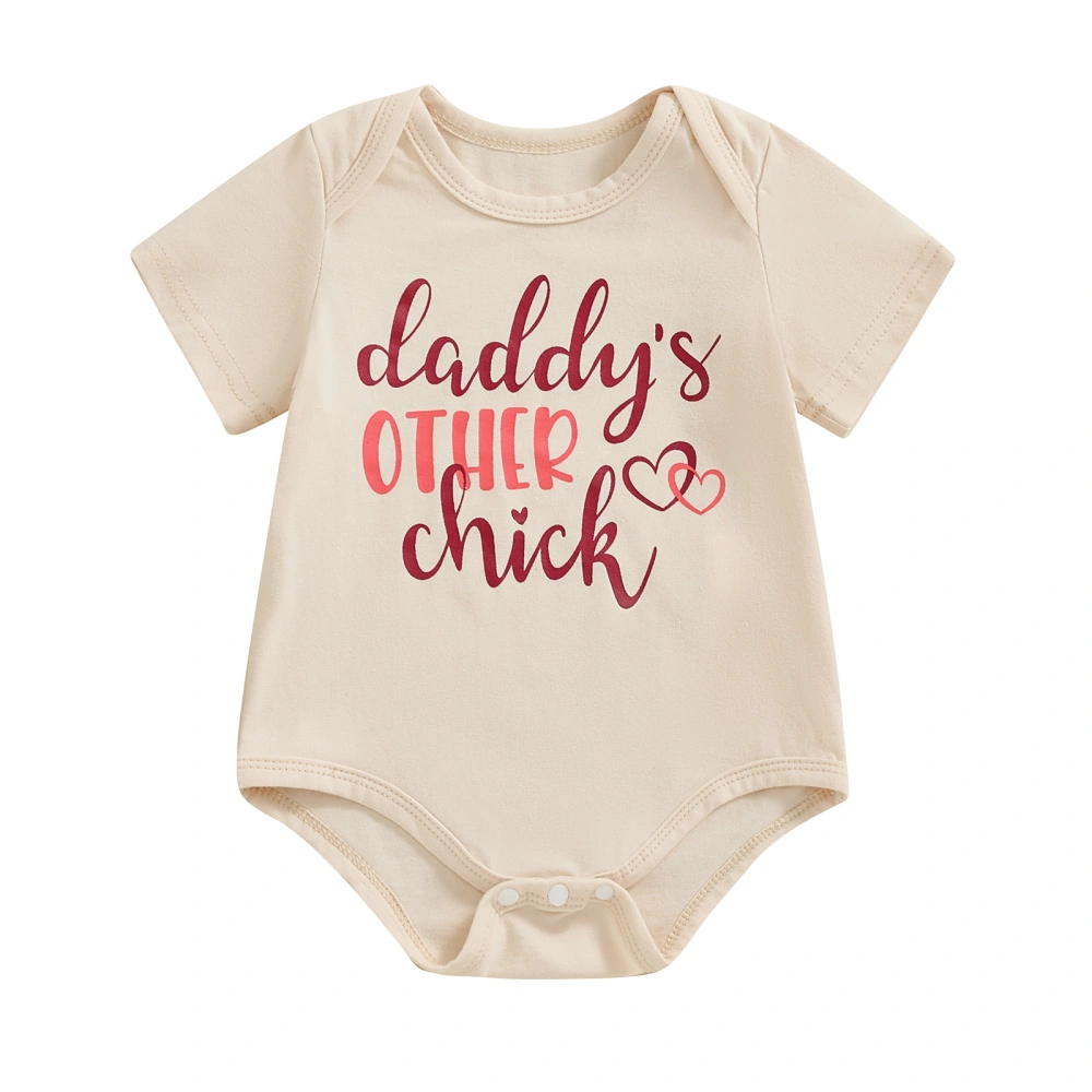 Baby Girl Romper Short Sleeve Round Neck Heart Letter Print Bodysuit