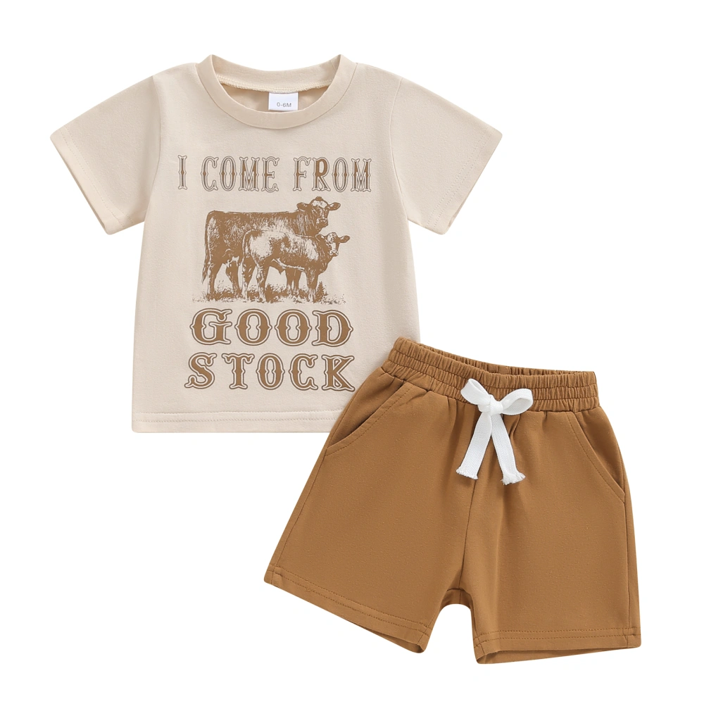 Boy Summer Outfit Animal Letter Print Short Sleeves Tops Solid Shorts 