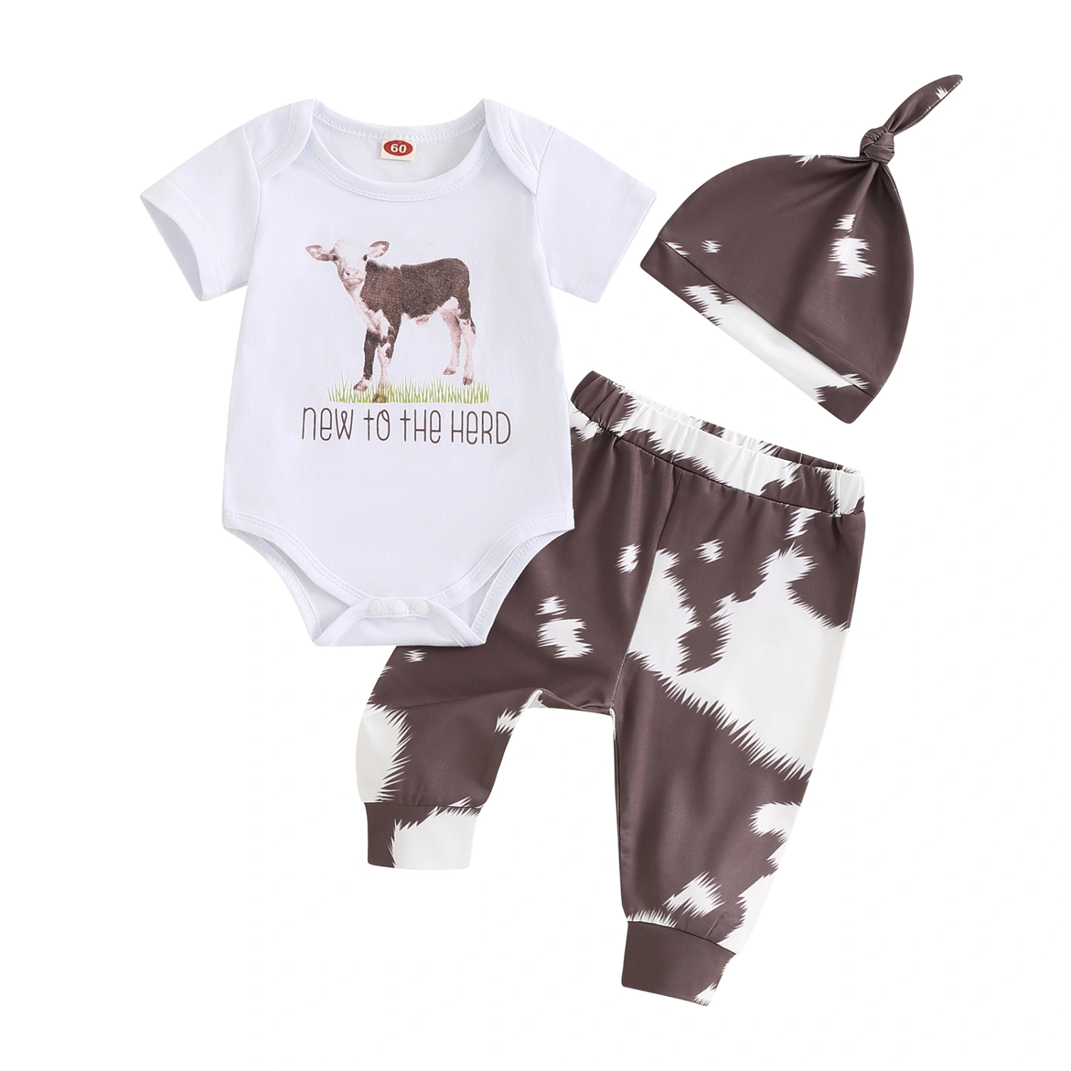 Baby Boys Set Cow Letter Print Romper Contrast Color Pants Hat Outfits