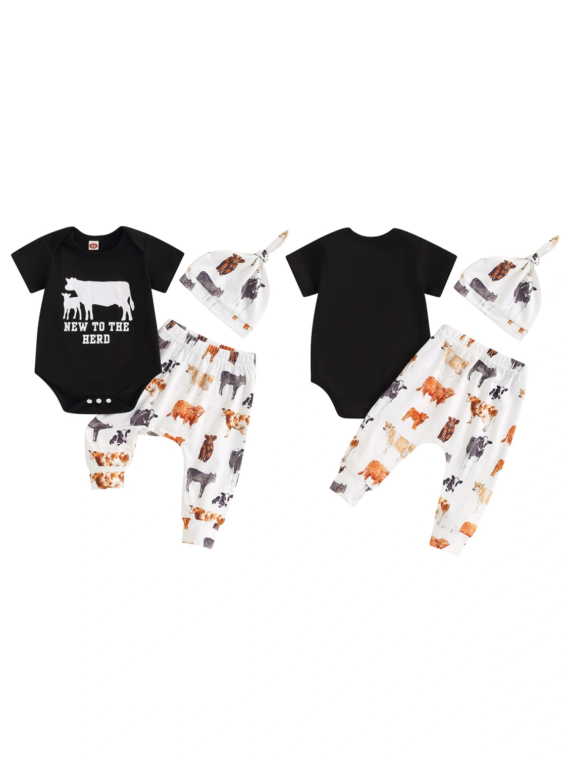 Baby Boys Set Cow Letter Print Romper Contrast Color Pants Hat Outfits