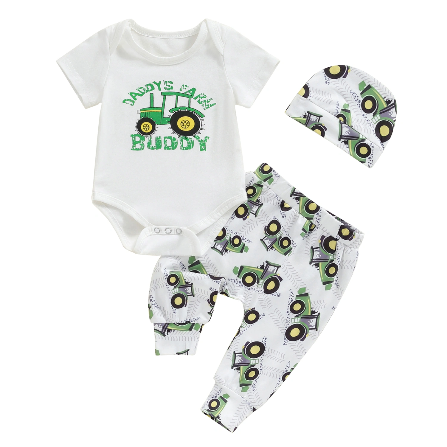 Baby Boy Summer Outfit Digger Letter Print Romper and Pants Hat Set