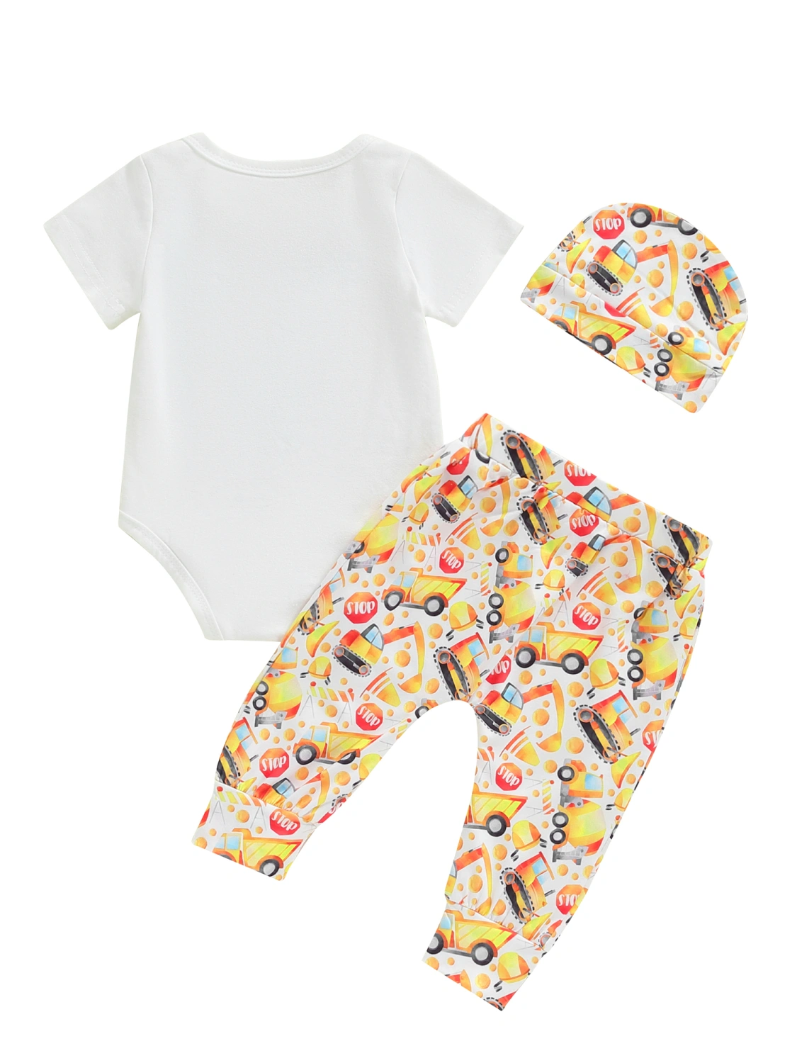 Baby Boy Summer Outfit Digger Letter Print Romper and Pants Hat Set