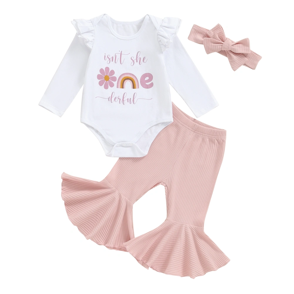 Girls Birthday Outfits Letter Print Romper and Flared Pants Headband